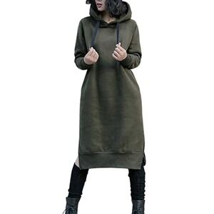 Nutexrol Womens L Dress sweatshirt  Long Fleece Dark Green Hoodie‎